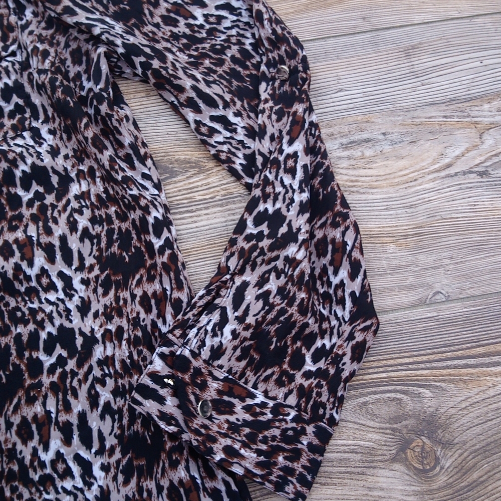 Notations Button Down Front Silky Sheer Leopard P… - image 3
